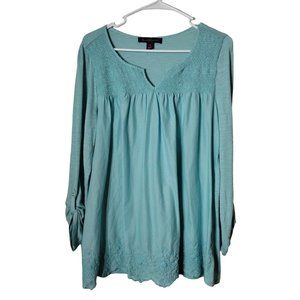 Gloria Vanderbilt Top Womens Medium Dual Sided Tab Sleeves Embroidered Hem